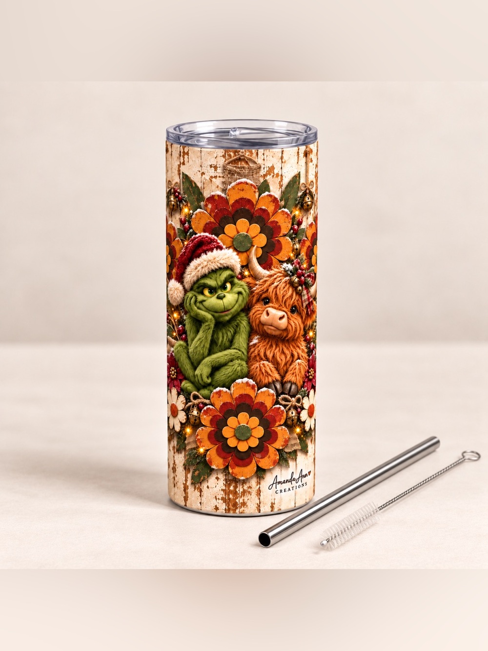 20 oz Grinch & Highland Cow Rustic Christmas Tumbler